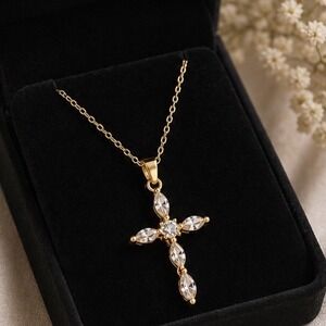 Faith Cross Pendant with Marquis-Cut Cubic Zirconia Stones